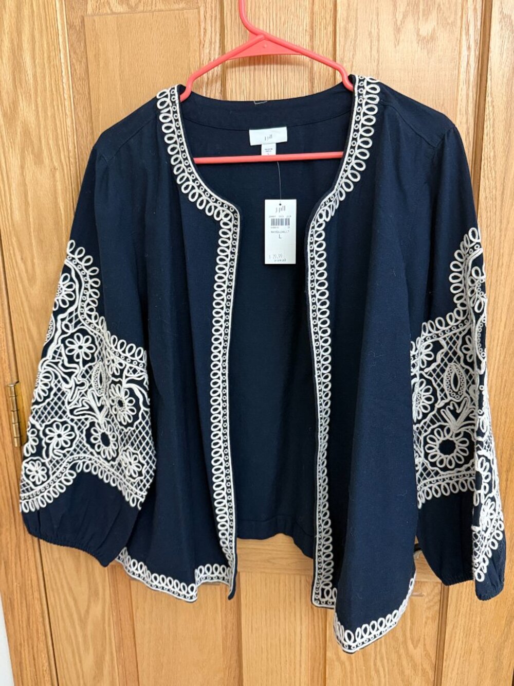 J. Jill Jacket Navy with beautiful embroidery